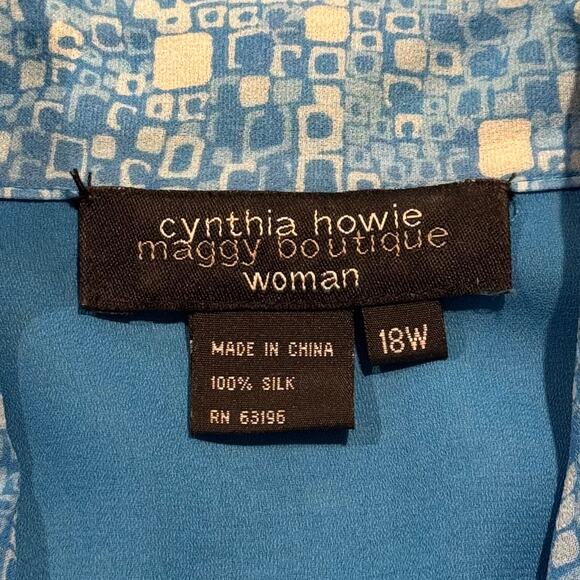 Cynthia Howie Maggy Boutique Top Silk Preppy Boho Sheer Button Up Blue Size 18W - Picture 3 of 5